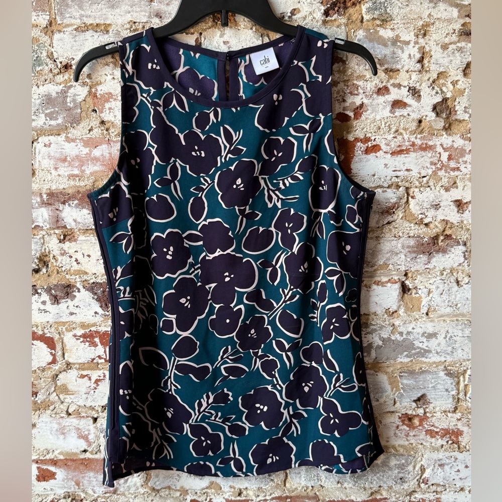 CAbi Floral Tank Top - Dark Blue and Teal